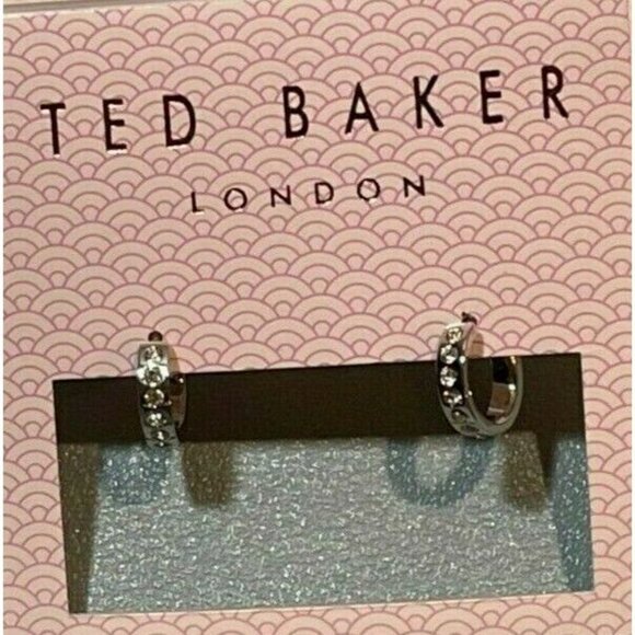 Ted Baker London Mini Silver-Tone Bezel Set Crystals Hoop Huggies Post Earrings - Picture 3 of 5